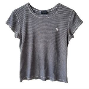 Polo Ralph Lauren Women's Navy Striped Round neck Short Sleeve T-shirt Sz Large